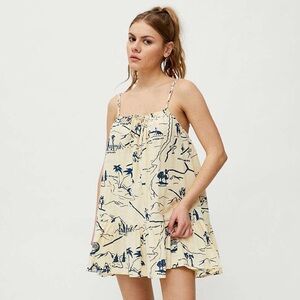 Urban Outfitters UO Nova Ruffle Frock Dress Yellow Mini Dress Tunic Map Print